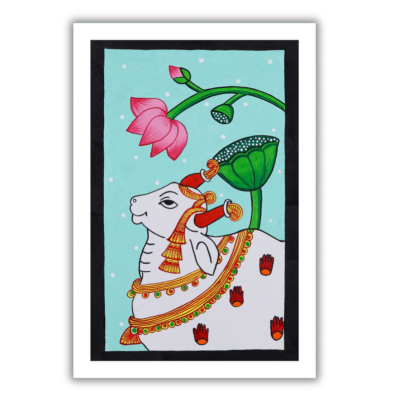 handmade pichwai cow painting-in vibrant traditional folk art style