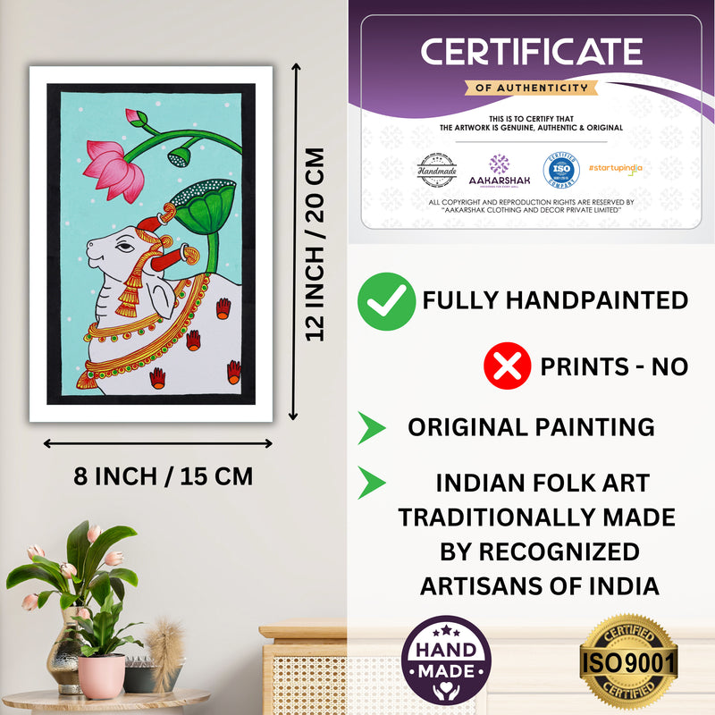 Handmade Pichwai Cow Painting – Framed 8x12 Inch Wall Art