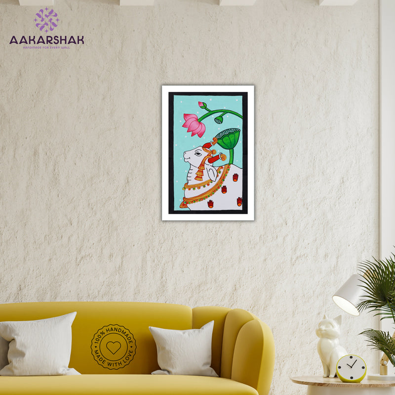vibrant handmade cow painting-depicting indian folk traditions