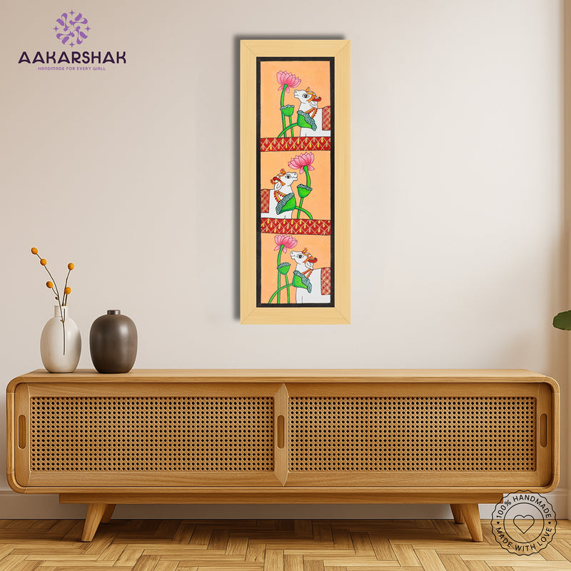 Framed artwork with cow design -handmade pichwai painting for home decor