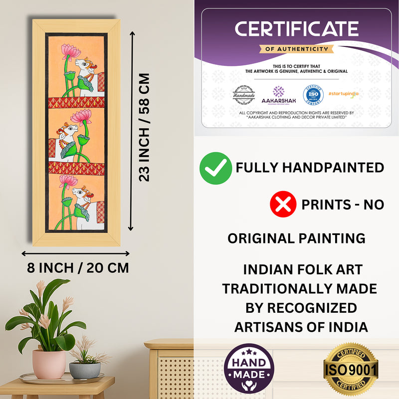 Framed artwork with dimensions, authenticity certificate and handmade iso certified-cow pichwai painting
