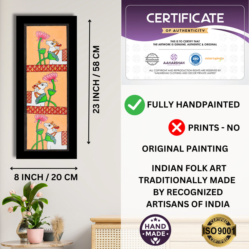 Framed artwork with dimensions, authenticity certificate and handmade iso certified-cow pichwai painting