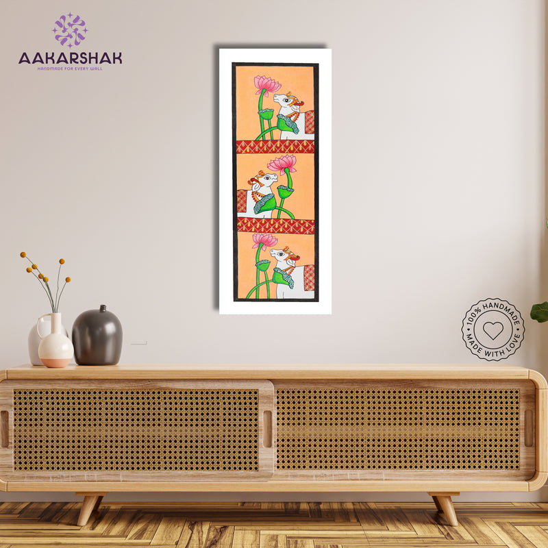 Framed artwork with cow design -handmade pichwai painting for home decor