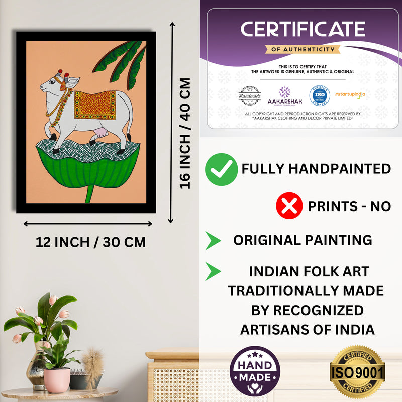 Framed artwork with dimensions, authenticity certificate and handmade iso certified-lotus warli painting
