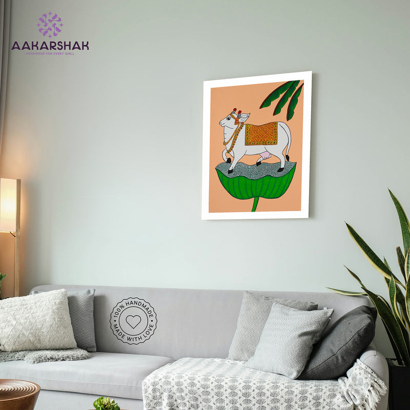 vibrant handmade cow painting-depicting indian folk traditions
