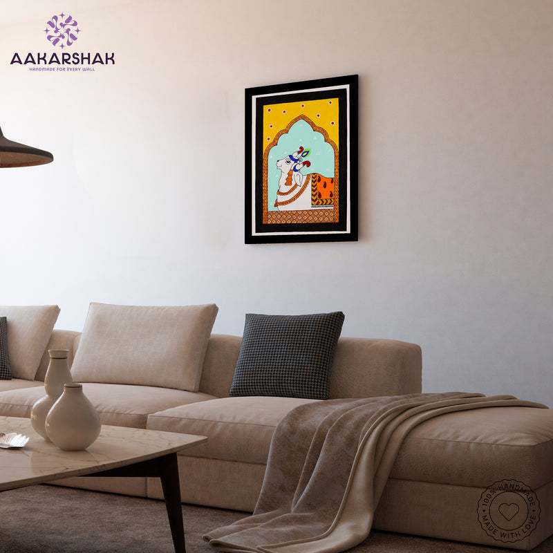 vibrant handmade cow painting-depicting indian folk traditions