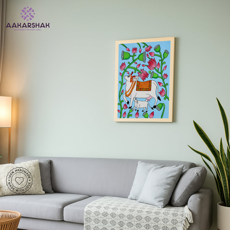 vibrant handmade cow painting-depicting indian folk traditions