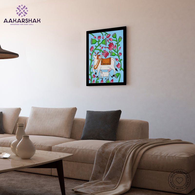 vibrant handmade cow painting-depicting indian folk traditions