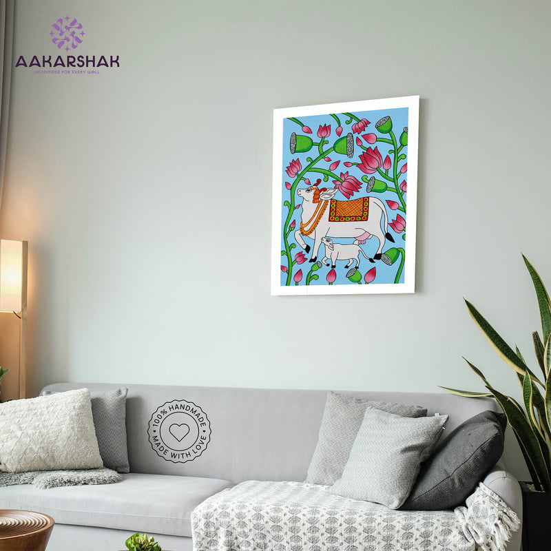 vibrant handmade cow painting-depicting indian folk traditions