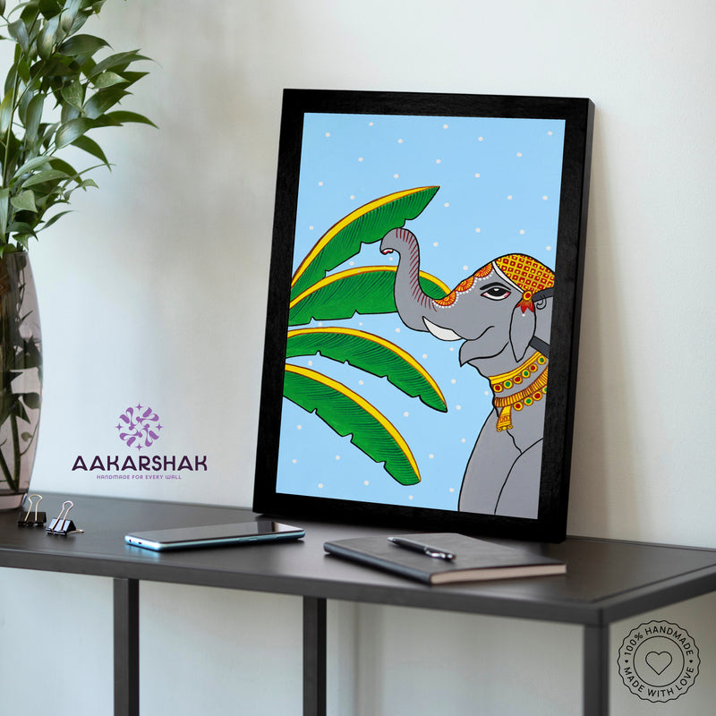 vibrant handmade elephant painting-depicting indian folk traditions