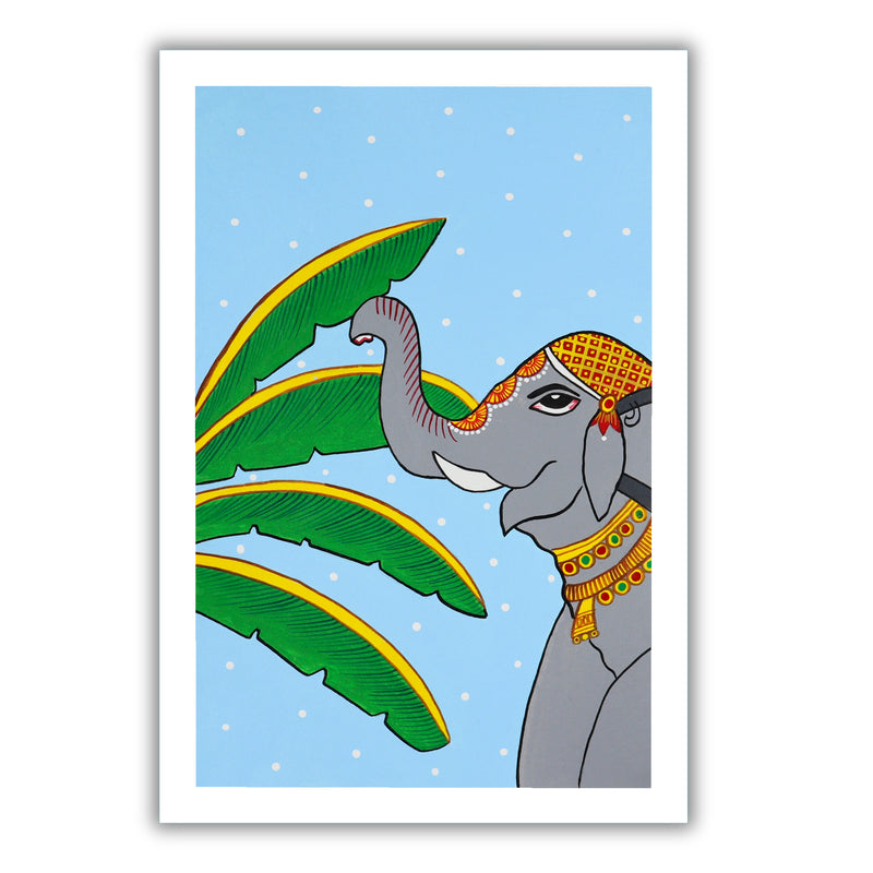 handmade pichwai elephant painting-in vibrant traditional folk art style