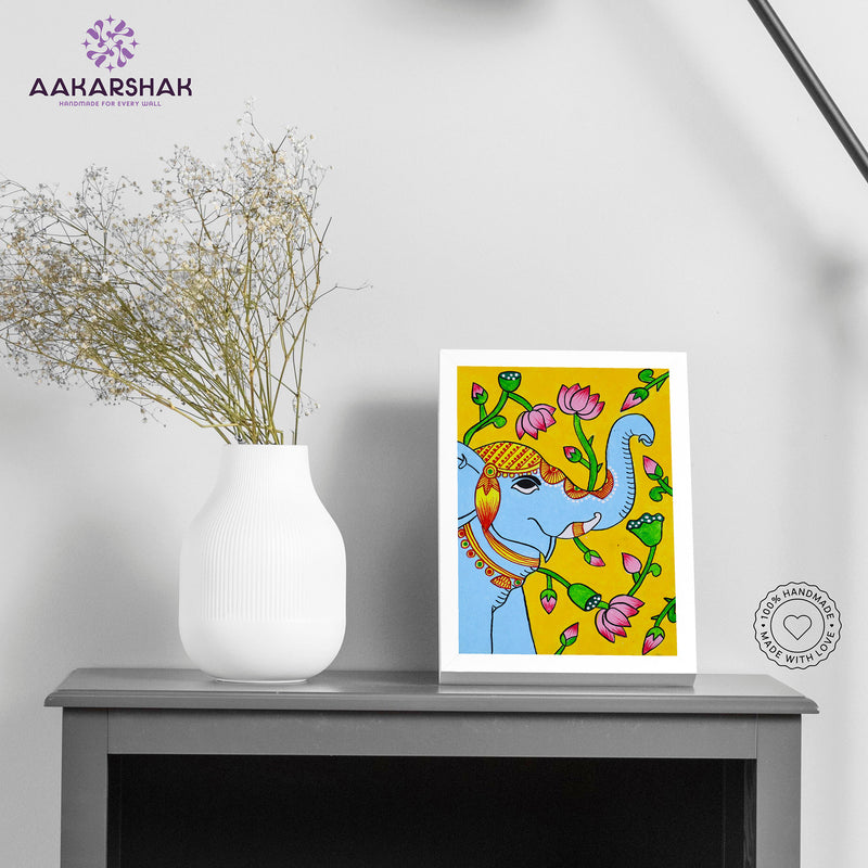 Handmade pichwai elephant painting-with tabletop stand for home decor