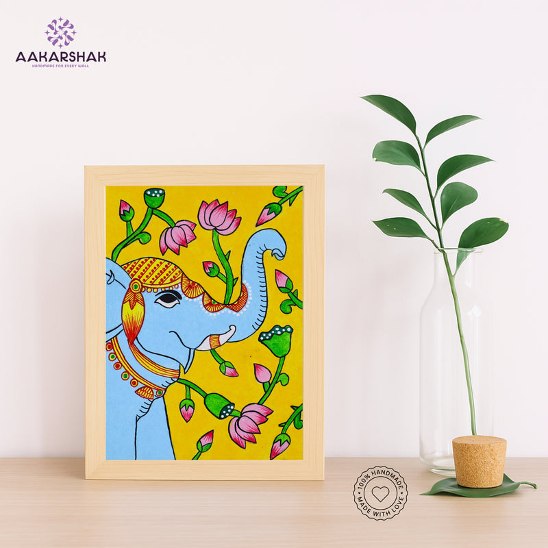 Handmade pichwai elephant painting-with tabletop stand for home decor