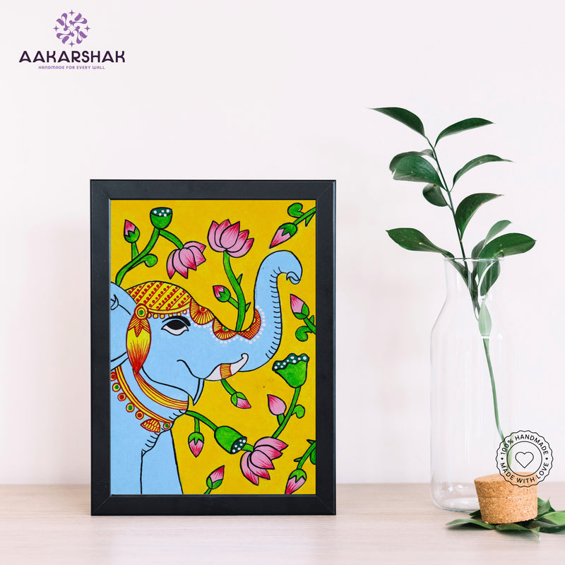Handmade pichwai elephant painting-with tabletop stand for home decor
