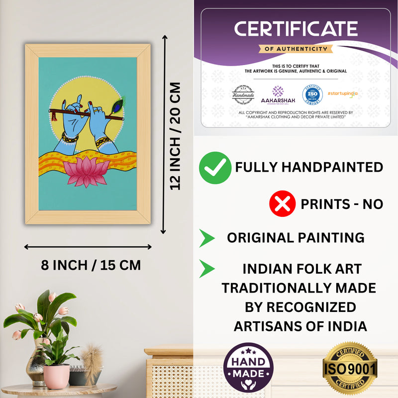 Framed artwork with dimensions and authenticity certificate-handmade iso certified-peacock pichwai painting