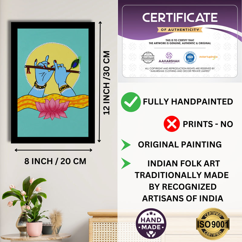 Framed artwork with dimensions and authenticity certificate-handmade iso certified-peacock pichwai painting