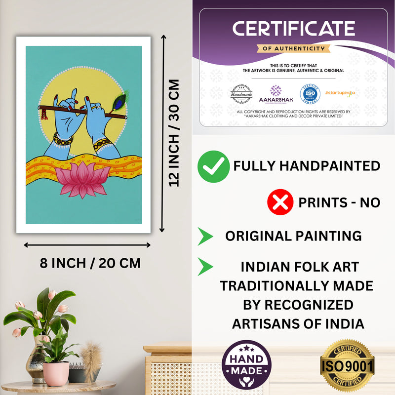 Framed artwork with dimensions and authenticity certificate-handmade iso certified-peacock pichwai painting