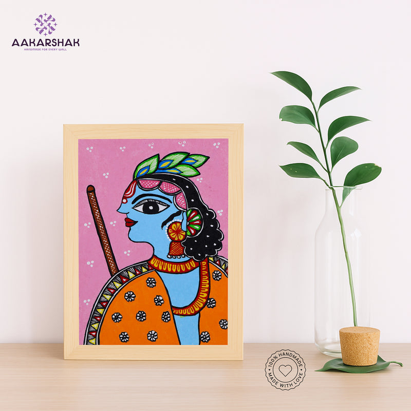 Handmade pichwai krishna painting-with tabletop stand for home decor
