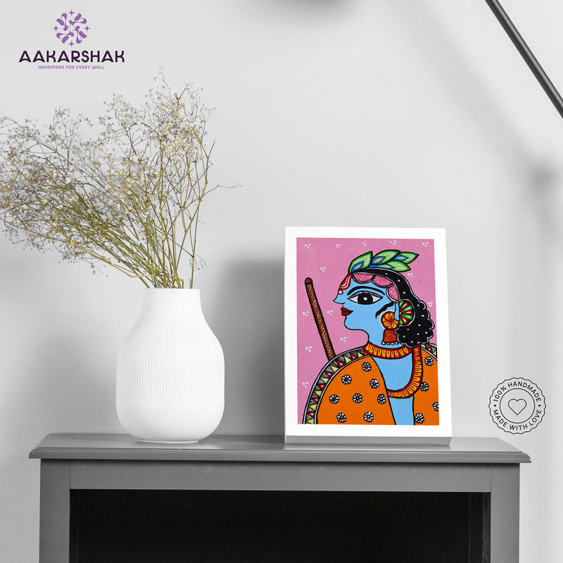 Handmade pichwai krishna painting-with tabletop stand for home decor