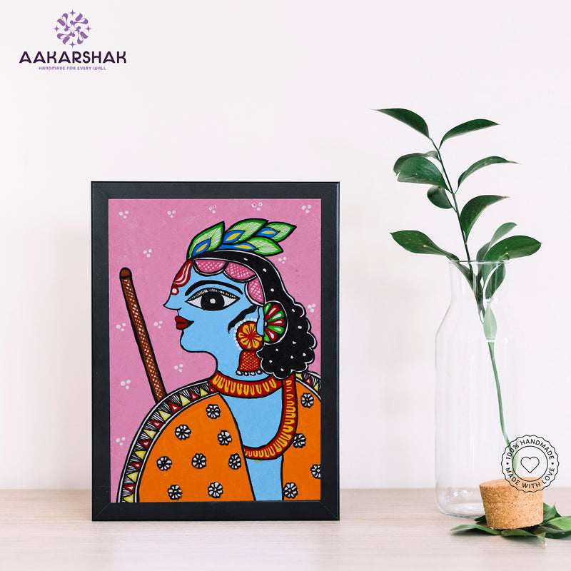 Handmade pichwai krishna painting-with tabletop stand for home decor