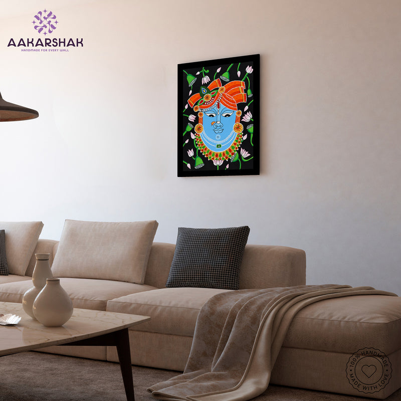 vibrant handmade krishna painting-depicting indian folk traditions