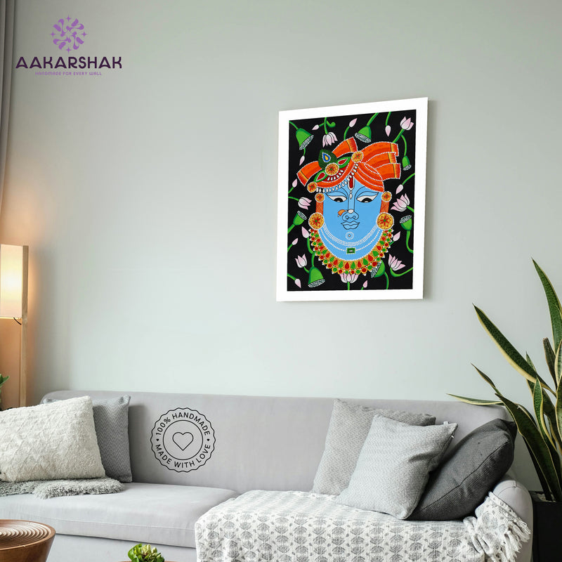vibrant handmade krishna painting-depicting indian folk traditions