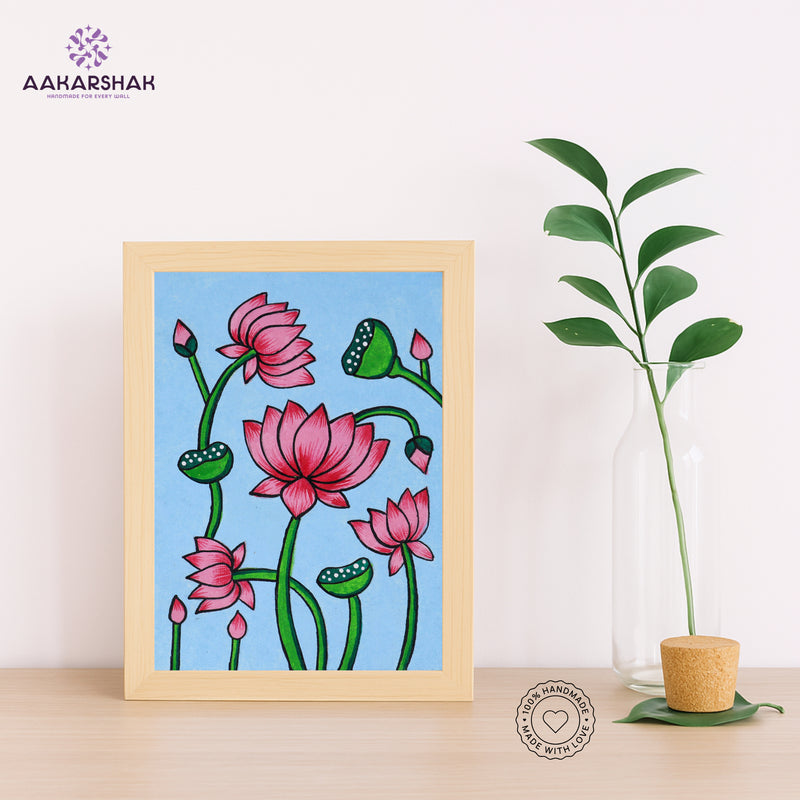 Handmade pichwai lotus painting-with tabletop stand for home decor