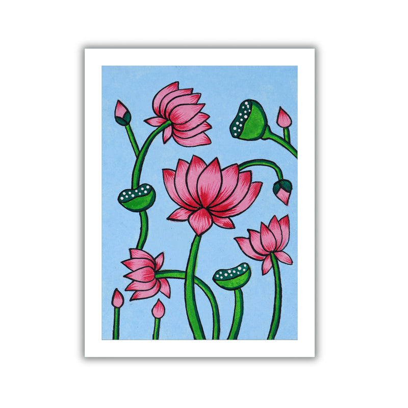 handmade pichwai painting lotus-in vibrant traditional folk art style