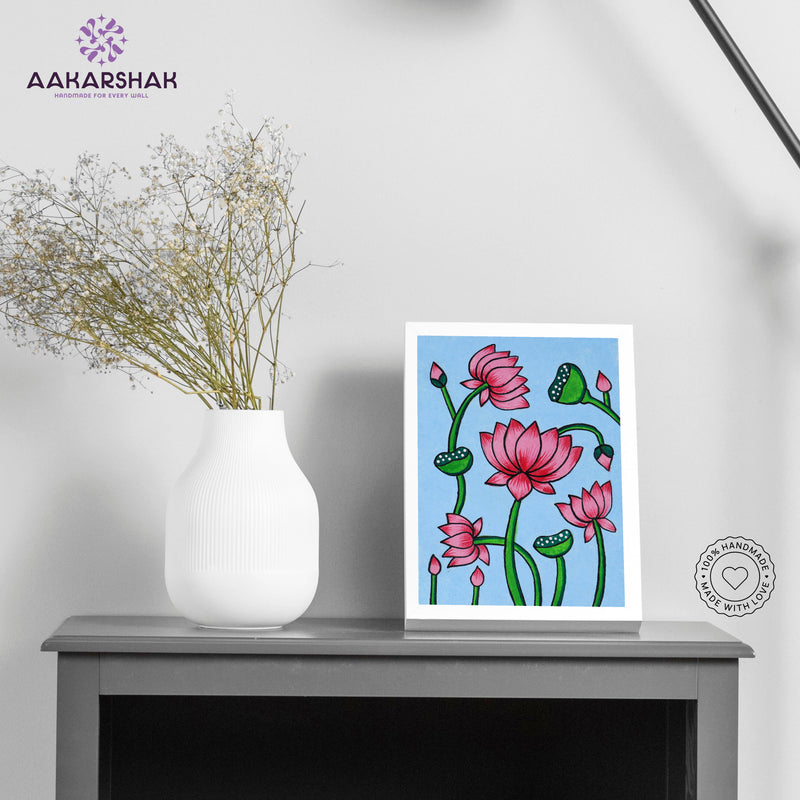 Handmade pichwai lotus painting-with tabletop stand for home decor