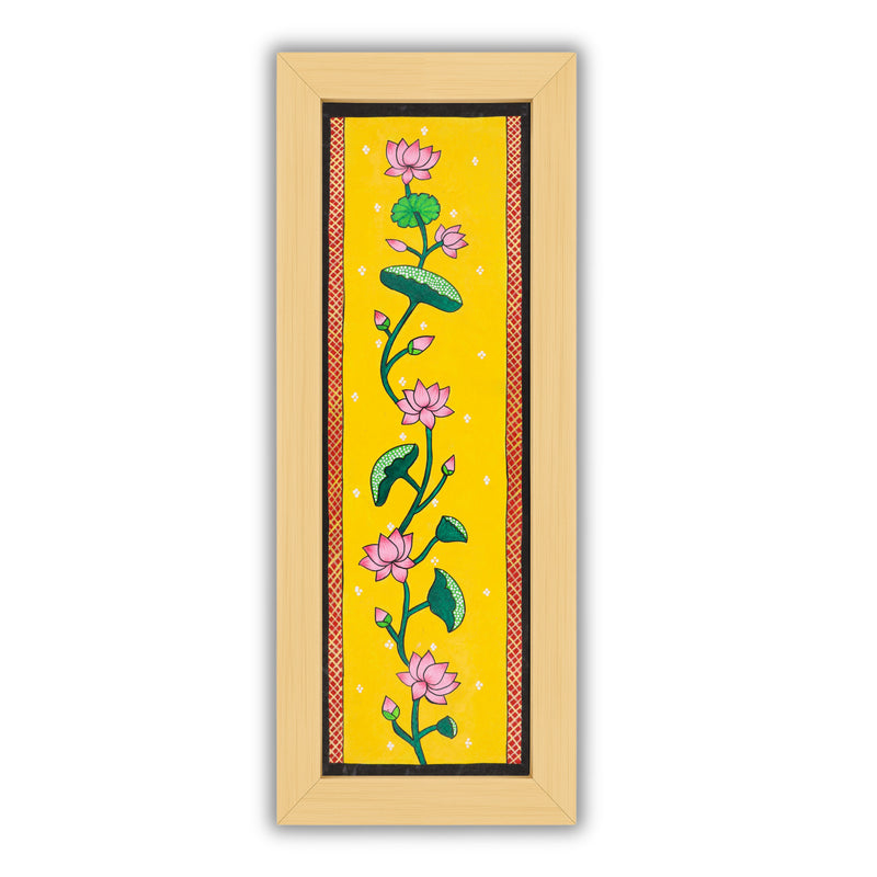 Framed artwork of a colorful lotus-with handmade pichwai painting