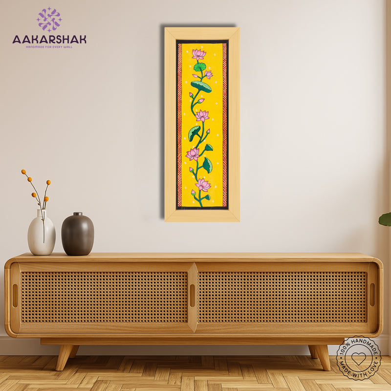Framed artwork with lotus design -handmade pichwai painting for home decor