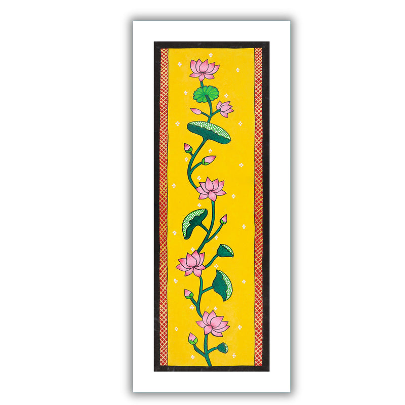 Framed artwork of a colorful lotus-with handmade pichwai painting