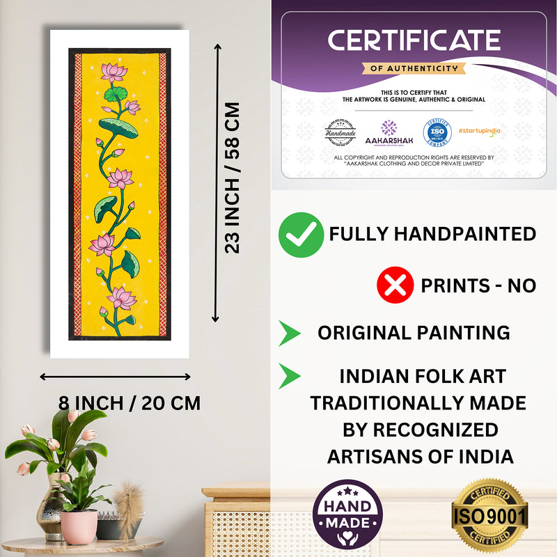 Framed artwork with dimensions, authenticity certificate and handmade iso certified-lotus pichwai painting