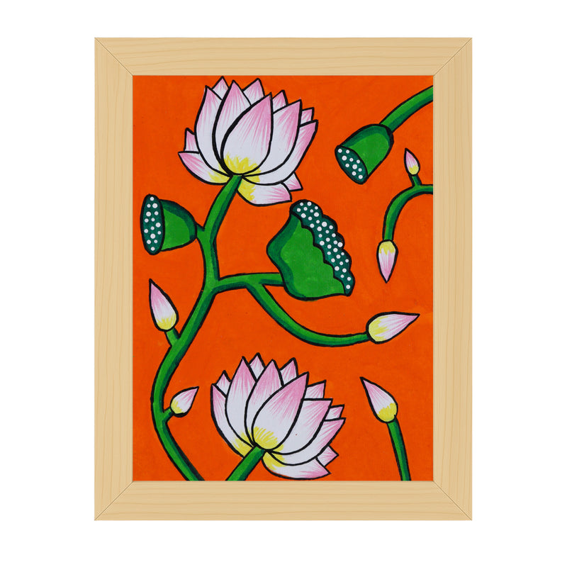 handmade pichwai painting lotus-in vibrant traditional folk art style