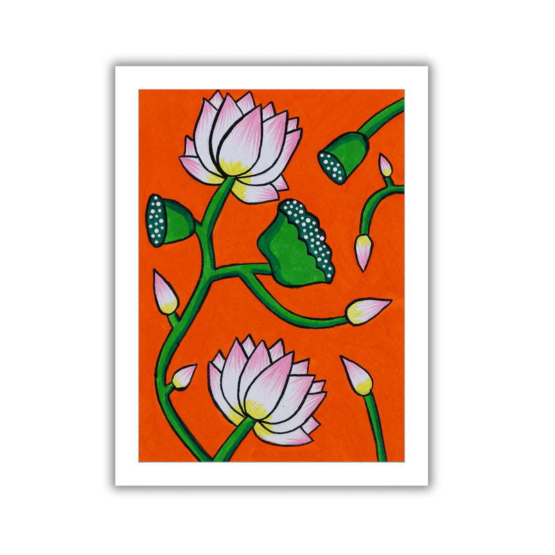 handmade pichwai painting lotus-in vibrant traditional folk art style