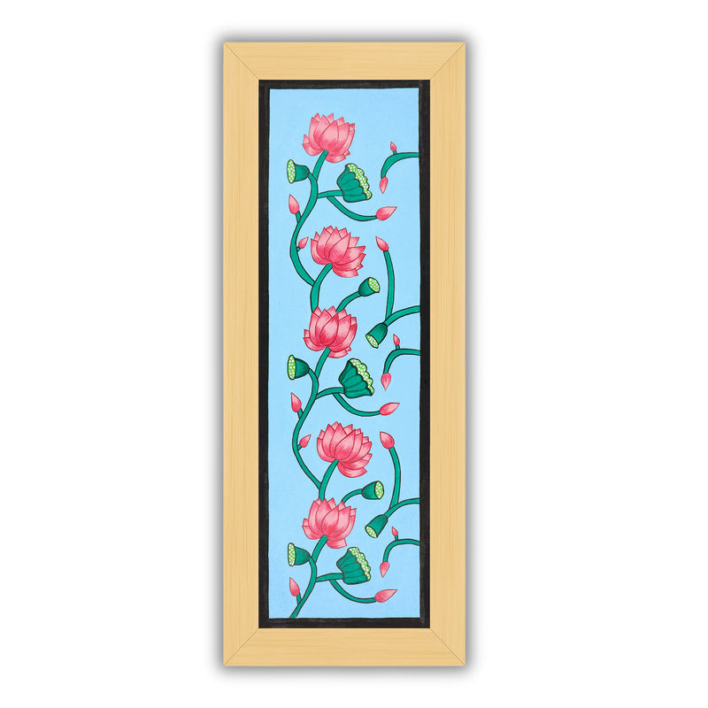 Framed artwork of a colorful lotus-with handmade pichwai painting
