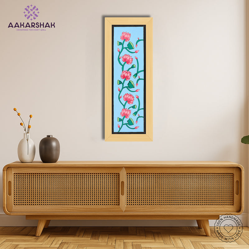 Framed artwork with lotus design -handmade pichwai painting for home decor