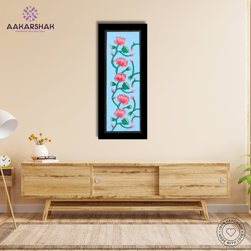 Framed artwork with lotus design -handmade pichwai painting for home decor
