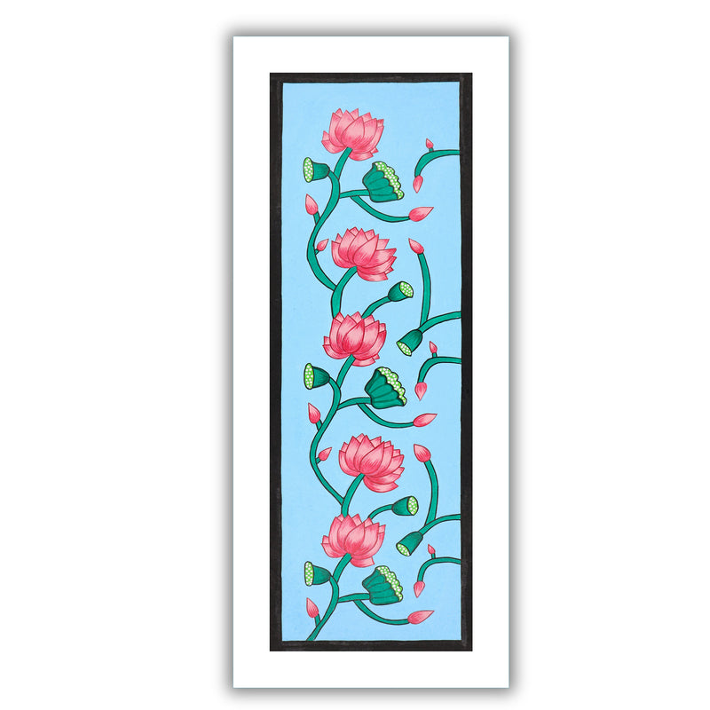 Framed artwork of a colorful lotus-with handmade pichwai painting