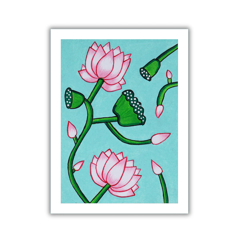 handmade pichwai painting lotus-in vibrant traditional folk art style