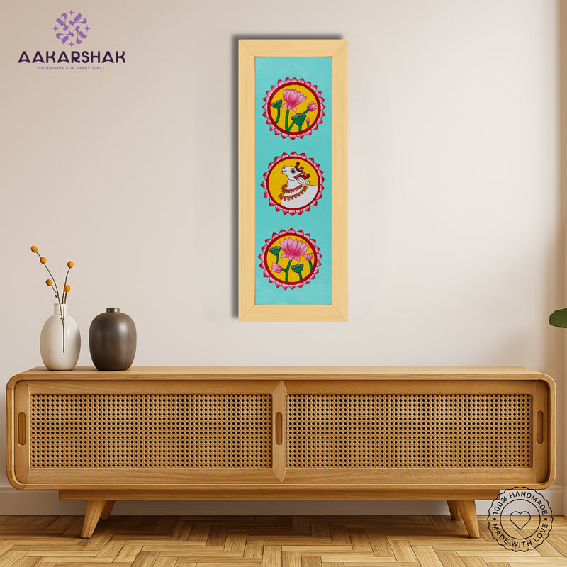 Framed artwork with lotus and cow design -handmade pichwai painting for home decor