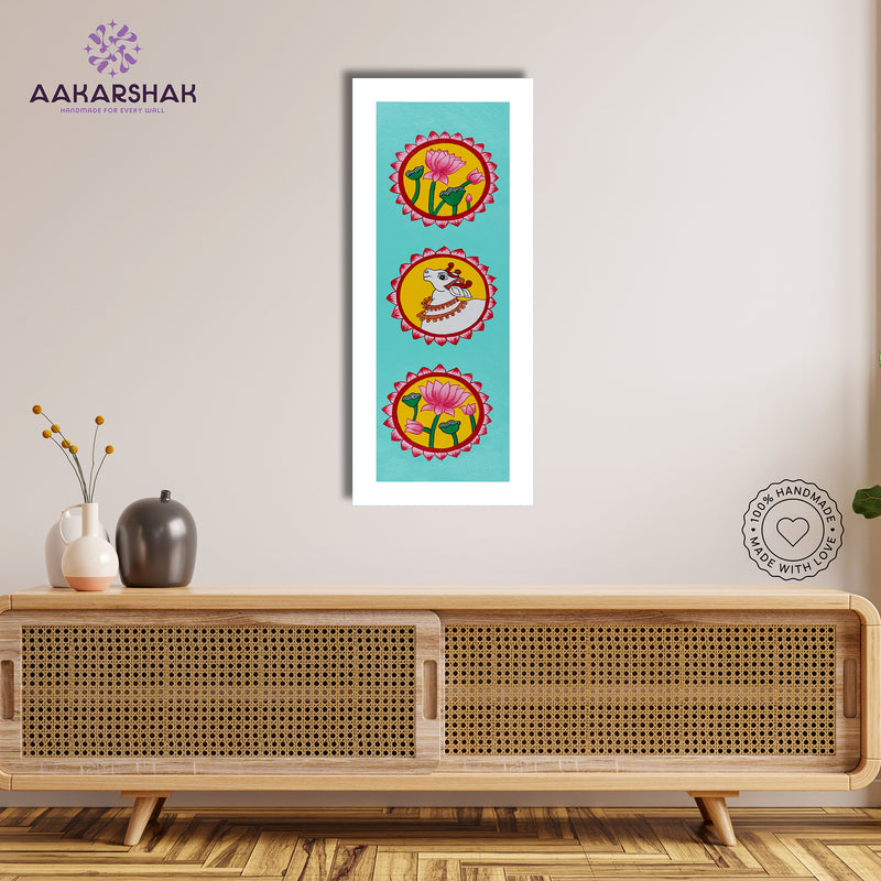 Framed artwork with lotus and lotus design -handmade pichwai painting for home decor