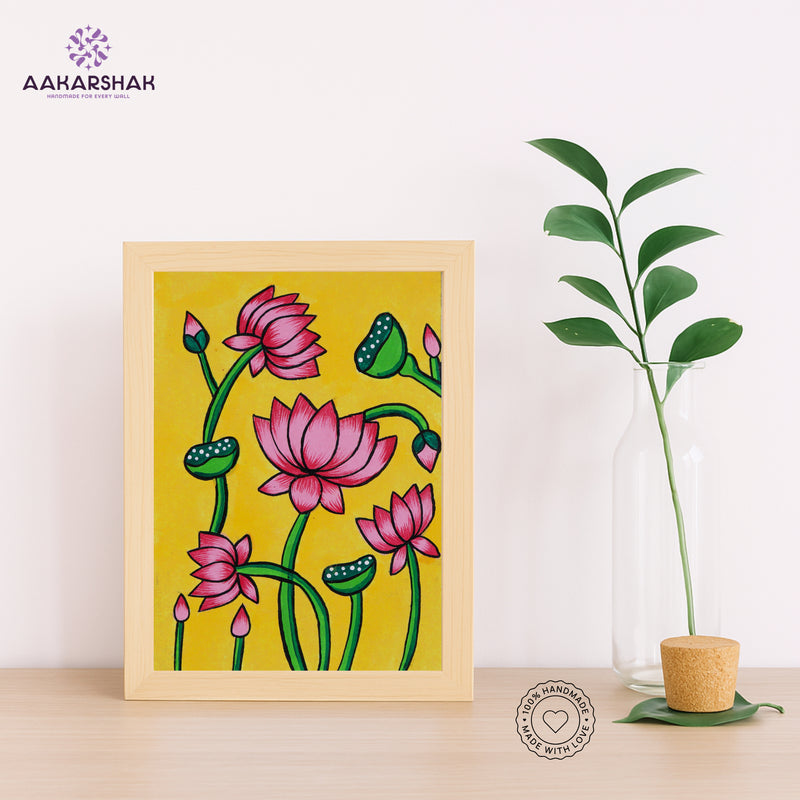 Handmade pichwai lotus painting-with tabletop stand for home decor