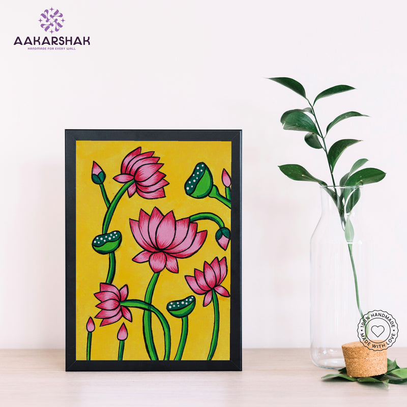 Handmade pichwai lotus painting-with tabletop stand for home decor