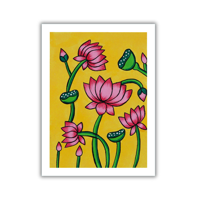 handmade pichwai painting lotus-in vibrant traditional folk art style