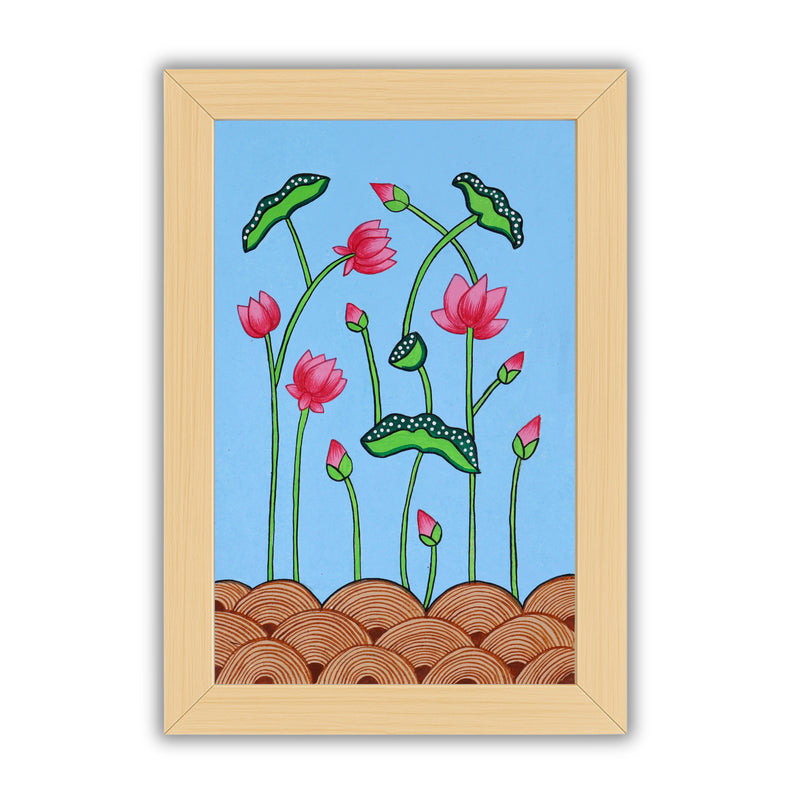 handmade pichwai painting lotus-in vibrant traditional folk art style