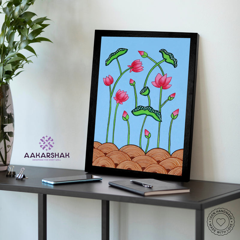vibrant handmade lotus painting-depicting indian folk traditions