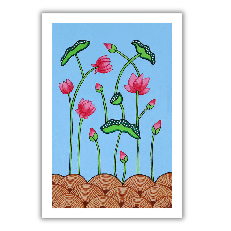 handmade pichwai painting lotus-in vibrant traditional folk art style