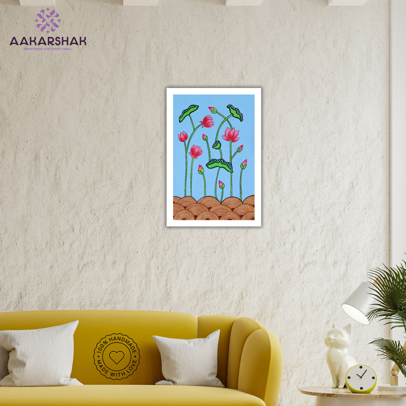 vibrant handmade lotus painting-depicting indian folk traditions