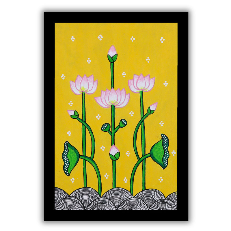 handmade pichwai painting lotus-in vibrant traditional folk art style
